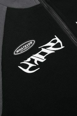 Y2K Patchwork Zip-Up Crop Top: Coquette Aesthetic Grunge Style - Cute Pastel Goth Fashion for Women