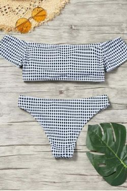 Y2K Plaid Bikini Set: Trendy Off-Shoulder Style for Women's Fashion