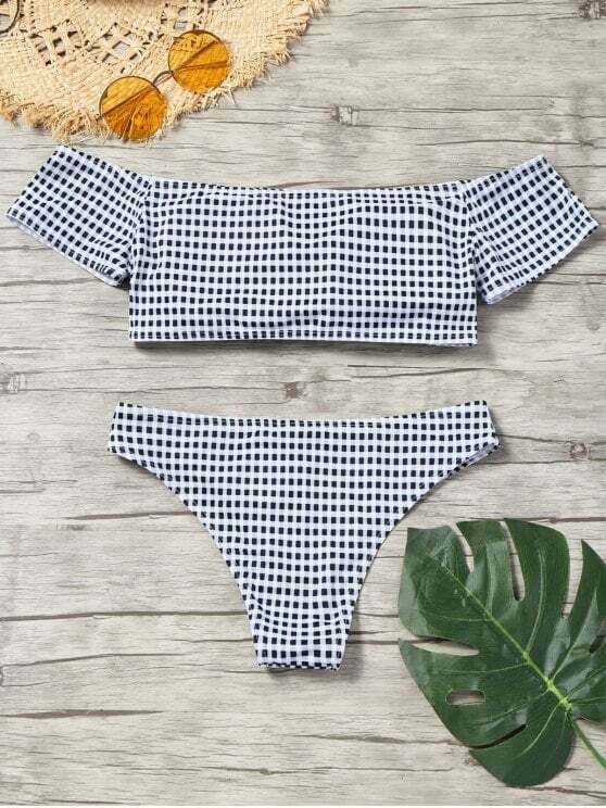 Y2K Plaid Bikini Set: Trendy Off-Shoulder Style for Women's Fashion Y2K Plaid Bikini Set: Trendy Off-Shoulder Style for Women's Fashion