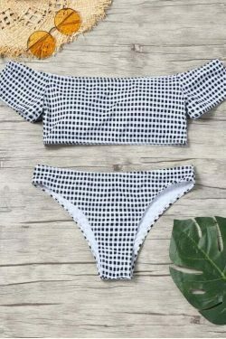 Y2K Plaid Bikini Set: Trendy Off-Shoulder Style for Women's Fashion