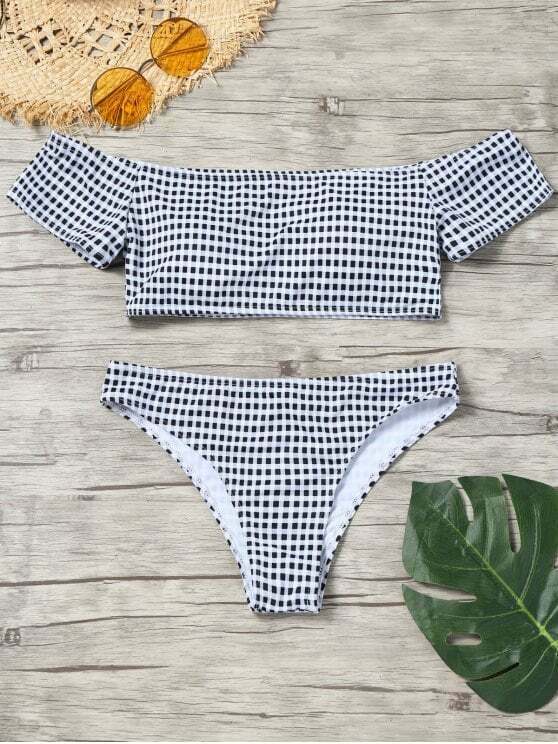 Y2K Plaid Bikini Set: Trendy Off-Shoulder Style for Women's Fashion Y2K Plaid Bikini Set: Trendy Off-Shoulder Style for Women's Fashion