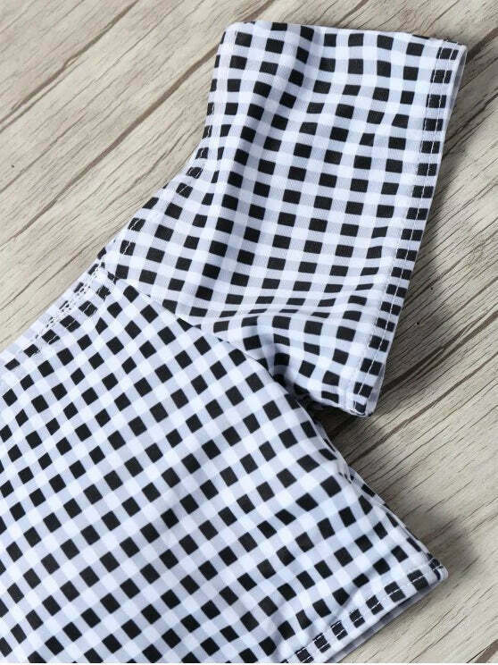 Y2K Plaid Bikini Set: Trendy Off-Shoulder Style for Women's Fashion Y2K Plaid Bikini Set: Trendy Off-Shoulder Style for Women's Fashion
