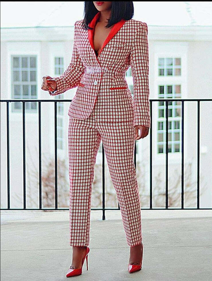 Y2K Plaid Casual Blazer Suit for Women - Coquette Aesthetic Grunge Style Y2K Plaid Casual Blazer Suit for Women - Coquette Aesthetic Grunge Style
