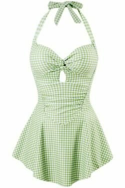 Y2K Plaid Halter Neck Suspender Swimsuit Dress - Coquette Aesthetic Fashion Statement