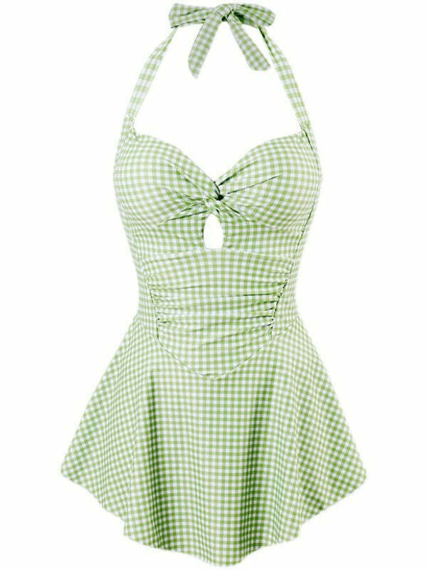Y2K Plaid Halter Neck Suspender Swimsuit Dress - Coquette Aesthetic Fashion Statement Y2K Plaid Halter Neck Suspender Swimsuit Dress - Coquette Aesthetic Fashion Statement