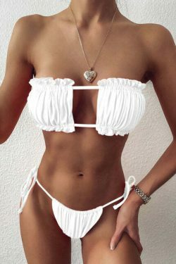 Y2K Pleated Bandeau Bikini: Coquette Aesthetic, Grunge Style, Pastel Goth, Cute Tops, Cargo Skirt
