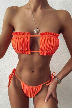 Y2K Pleated Bandeau Bikini: Coquette Aesthetic, Grunge Style, Pastel Goth, Cute Tops, Cargo Skirt