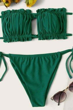 Y2K Pleated Bandeau Bikini: Coquette Aesthetic, Grunge Style, Pastel Goth, Cute Tops, Cargo Skirt