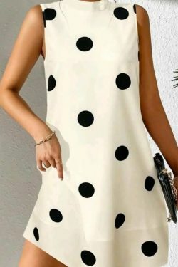 Y2K Polka Dot Sleeveless Dress: Coquette Aesthetic with Grunge & Pastel Goth Vibes