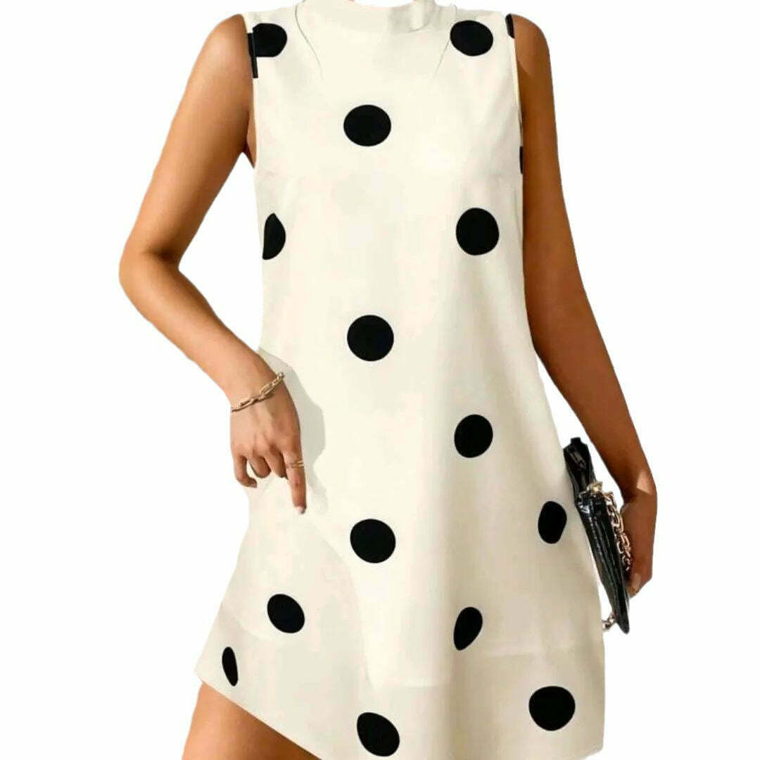 Y2K Polka Dot Sleeveless Dress: Coquette Aesthetic with Grunge & Pastel Goth Vibes Y2K Polka Dot Sleeveless Dress: Coquette Aesthetic with Grunge & Pastel Goth Vibes