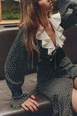 Y2K Polka Dotted Bodycon Dress: Coquette Aesthetic - Grunge Style,