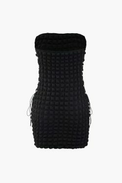 Y2K Popcorn Textured Mini Dress - Coquette Aesthetic, Grunge Style, Cute Tops