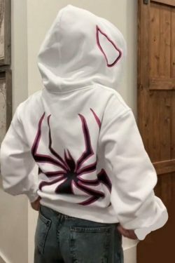 Y2K Punk Spider Print Oversized Hoodie for Women - Coquette Aesthetic Grunge Style Fashion