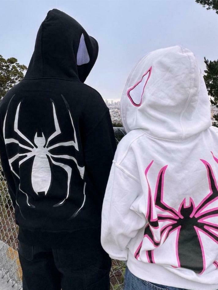 Y2K Punk Spider Print Oversized Hoodie for Women - Coquette Aesthetic Grunge Style Fashion Y2K Punk Spider Print Oversized Hoodie for Women - Coquette Aesthetic Grunge Style Fashion