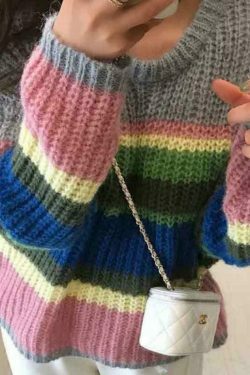 Y2K Rainbow Stripe Knit Sweater: Coquette Aesthetic, Grunge Style, Past