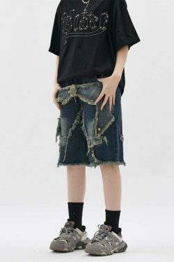 Y2K Raw Hem Star Jorts: Coquette Aesthetic Grunge Style Cargo Skirt