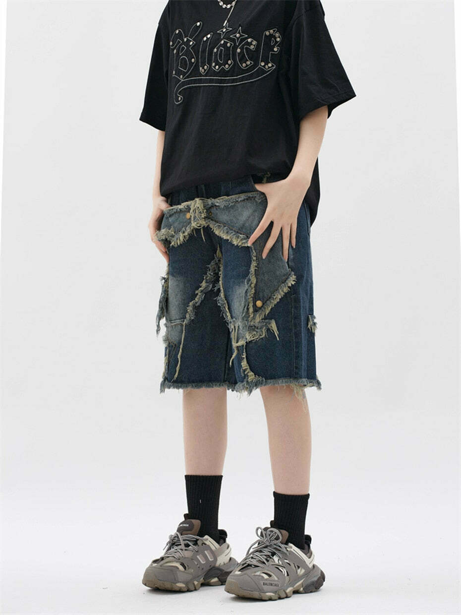 Y2K Raw Hem Star Jorts: Coquette Aesthetic Grunge Style Cargo Skirt Y2K Raw Hem Star Jorts: Coquette Aesthetic Grunge Style Cargo Skirt