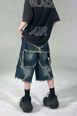 Y2K Raw Hem Star Jorts: Coquette Aesthetic Grunge Style Cargo Skirt