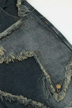 Y2K Raw Hem Star Jorts: Coquette Aesthetic Grunge Style Cargo Skirt