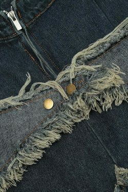 Y2K Raw Hem Star Jorts: Coquette Aesthetic Grunge Style Cargo Skirt