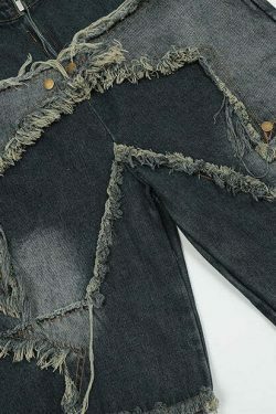 Y2K Raw Hem Star Jorts: Coquette Aesthetic Grunge Style Cargo Skirt