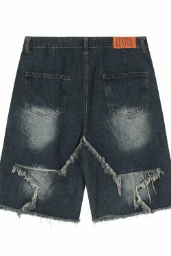 Y2K Raw Hem Star Jorts: Coquette Aesthetic Grunge Style Cargo Skirt