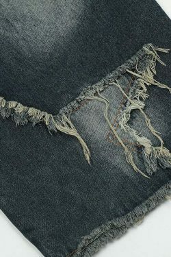 Y2K Raw Hem Star Jorts: Coquette Aesthetic Grunge Style Cargo Skirt