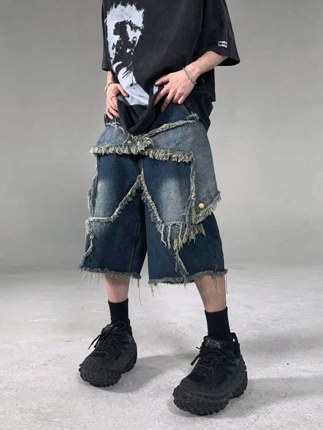Y2K Raw Hem Star Jorts: Coquette Aesthetic Grunge Style Cargo Skirt Y2K Raw Hem Star Jorts: Coquette Aesthetic Grunge Style Cargo Skirt