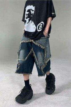 Y2K Raw Hem Star Jorts: Coquette Aesthetic Grunge Style Cargo Skirt