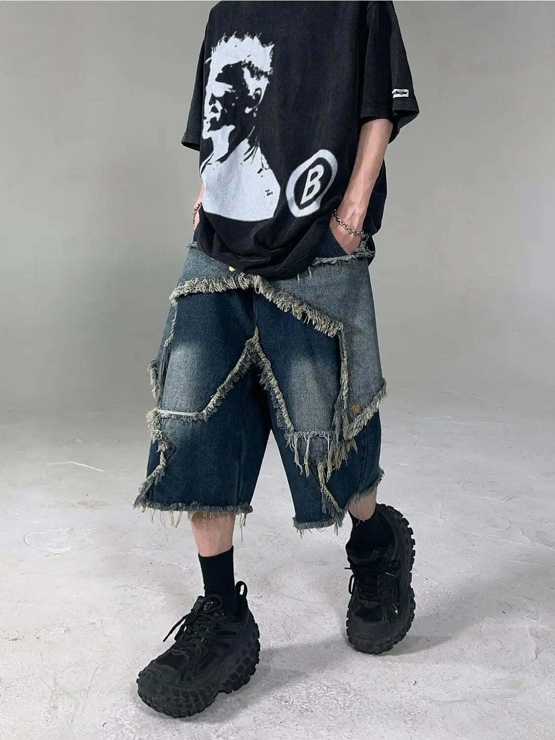 Y2K Raw Hem Star Jorts: Coquette Aesthetic Grunge Style Cargo Skirt Y2K Raw Hem Star Jorts: Coquette Aesthetic Grunge Style Cargo Skirt