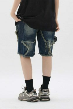 Y2K Raw Hem Star Jorts: Coquette Aesthetic Grunge Style Cargo Skirt