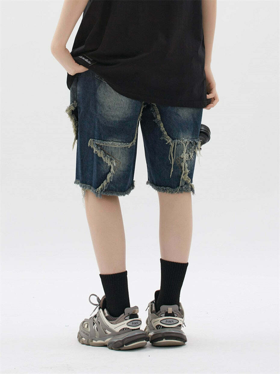 Y2K Raw Hem Star Jorts: Coquette Aesthetic Grunge Style Cargo Skirt Y2K Raw Hem Star Jorts: Coquette Aesthetic Grunge Style Cargo Skirt