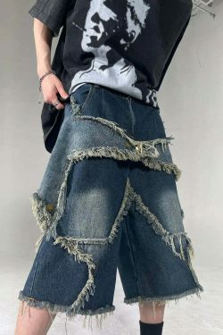 Y2K Raw Hem Star Jorts: Coquette Aesthetic Grunge Style Cargo Skirt