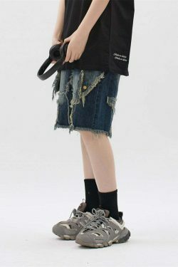 Y2K Raw Hem Star Jorts: Coquette Aesthetic Grunge Style Cargo Skirt
