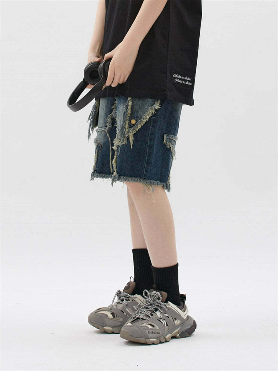 Y2K Raw Hem Star Jorts: Coquette Aesthetic Grunge Style Cargo Skirt Y2K Raw Hem Star Jorts: Coquette Aesthetic Grunge Style Cargo Skirt