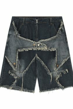 Y2K Raw Hem Star Jorts: Coquette Aesthetic Grunge Style Cargo Skirt