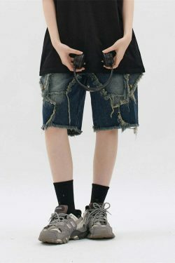 Y2K Raw Hem Star Jorts: Coquette Aesthetic Grunge Style Cargo Skirt