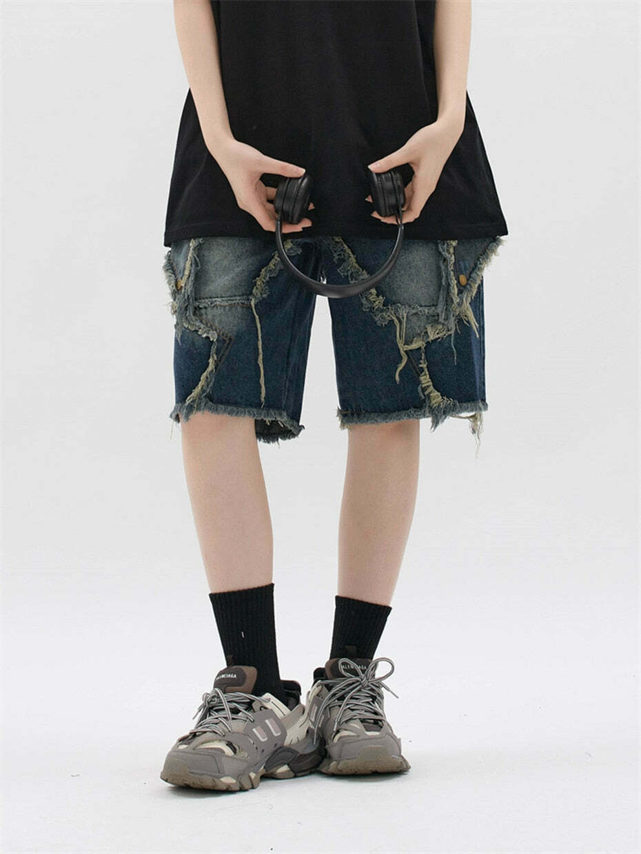 Y2K Raw Hem Star Jorts: Coquette Aesthetic Grunge Style Cargo Skirt Y2K Raw Hem Star Jorts: Coquette Aesthetic Grunge Style Cargo Skirt