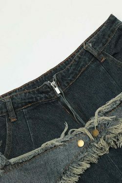 Y2K Raw Hem Star Jorts: Coquette Aesthetic Grunge Style Cargo Skirt