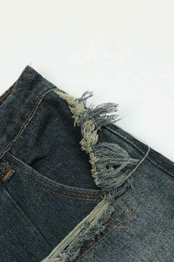 Y2K Raw Hem Star Jorts: Coquette Aesthetic Grunge Style Cargo Skirt