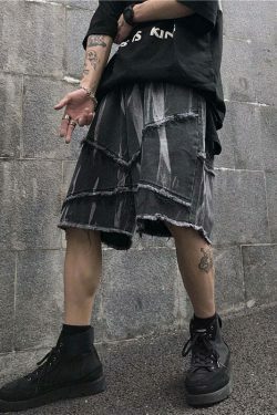 Y2K Rebellion Frayed Denim Shorts - Coquette Aesthetic Grunge Style Cargo Skirt