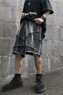 Y2K Rebellion Frayed Denim Shorts - Coquette Aesthetic Grunge Style Cargo Skirt