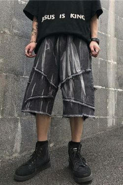 Y2K Rebellion Frayed Denim Shorts - Coquette Aesthetic Grunge Style Cargo Skirt