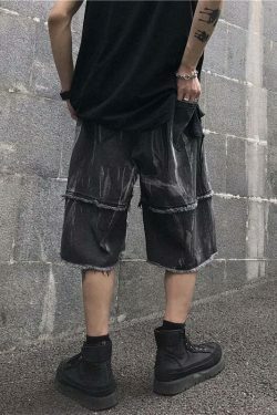 Y2K Rebellion Frayed Denim Shorts - Coquette Aesthetic Grunge Style Cargo Skirt