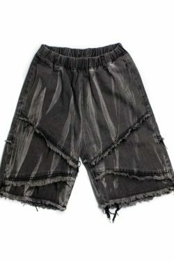 Y2K Rebellion Frayed Denim Shorts - Coquette Aesthetic Grunge Style Cargo Skirt
