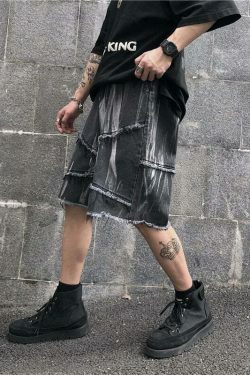 Y2K Rebellion Frayed Denim Shorts - Coquette Aesthetic Grunge Style Cargo Skirt
