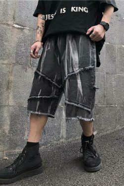 Y2K Rebellion Frayed Denim Shorts - Coquette Aesthetic Grunge Style Cargo Skirt