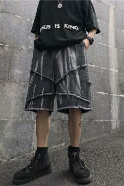 Y2K Rebellion Frayed Denim Shorts - Coquette Aesthetic Grunge Style Cargo Skirt