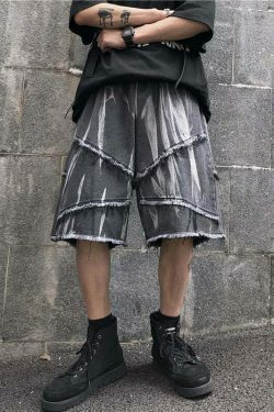 Y2K Rebellion Frayed Denim Shorts - Coquette Aesthetic Grunge Style Cargo Skirt