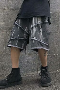 Y2K Rebellion Frayed Denim Shorts - Coquette Aesthetic Grunge Style Cargo Skirt